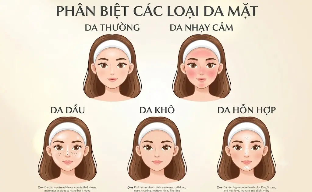 Suggestions for selecting facial treatments according to oily, dry, sensitive, and combination skin types